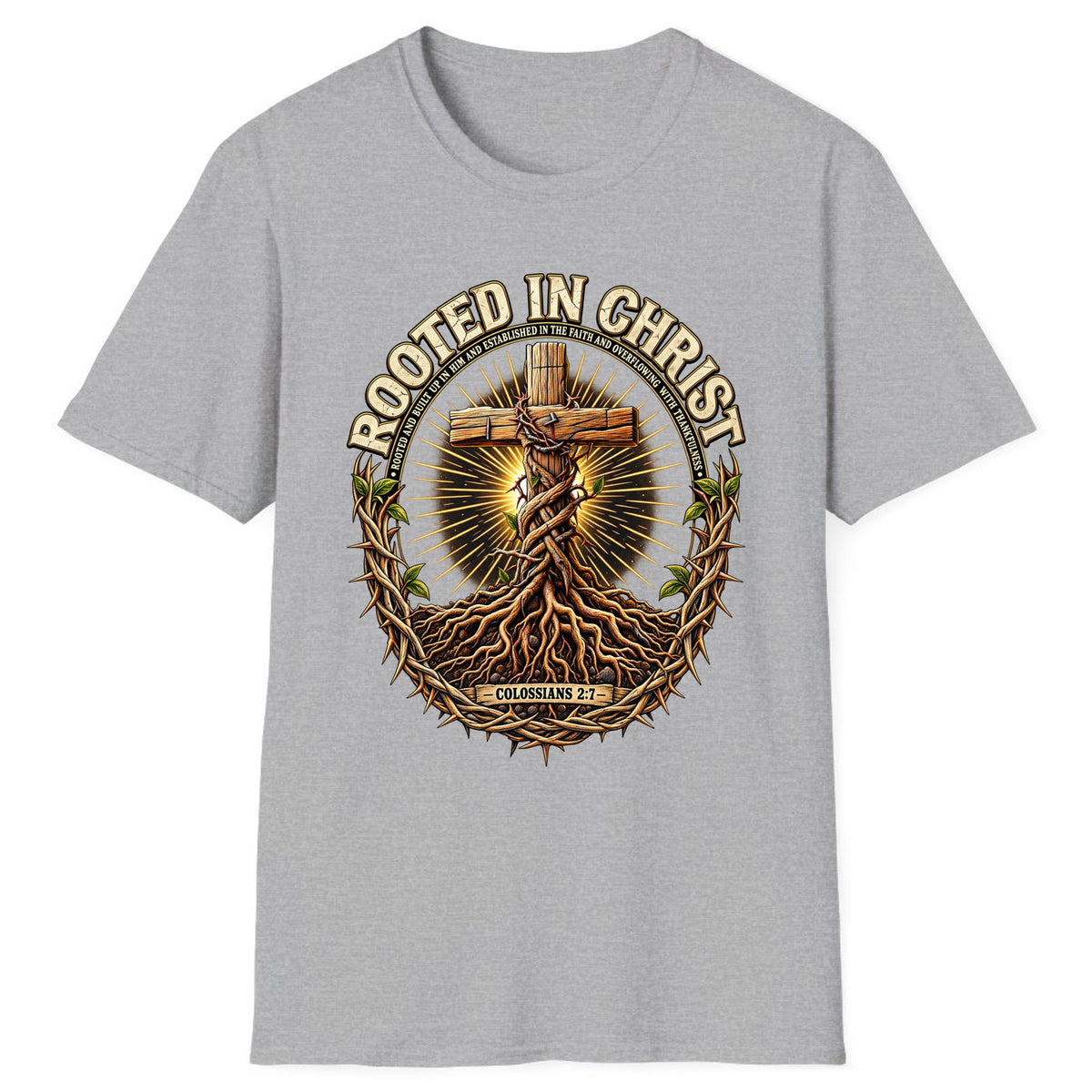 Rooted in Christ Colossians 2:7 Classic Tee - Sport Grey