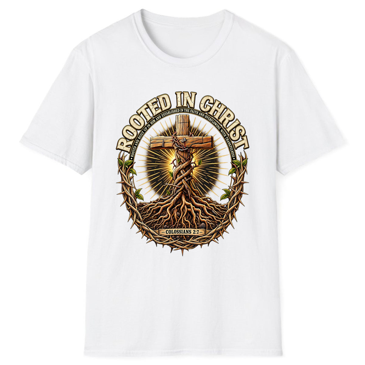 Rooted in Christ Colossians 2:7 Classic Tee - White