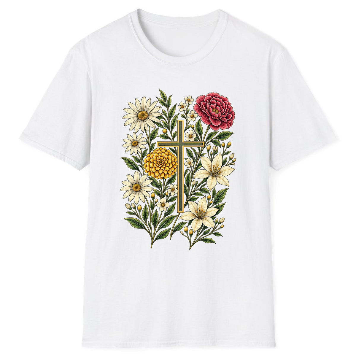 Floral Cross Garden Faith Classic Tee - White