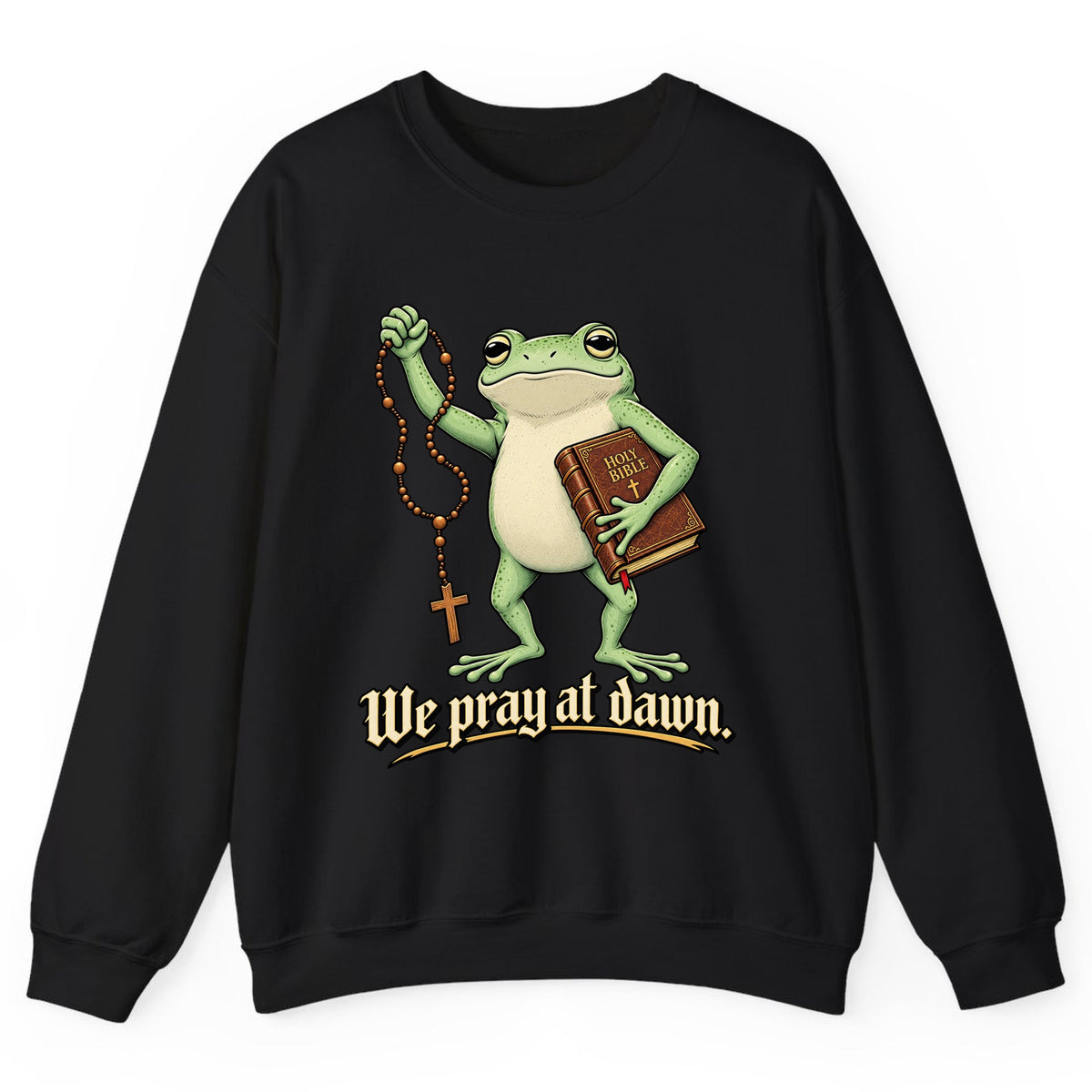 We Pray at Dawn Frog Crewneck Sweatshirt - Black