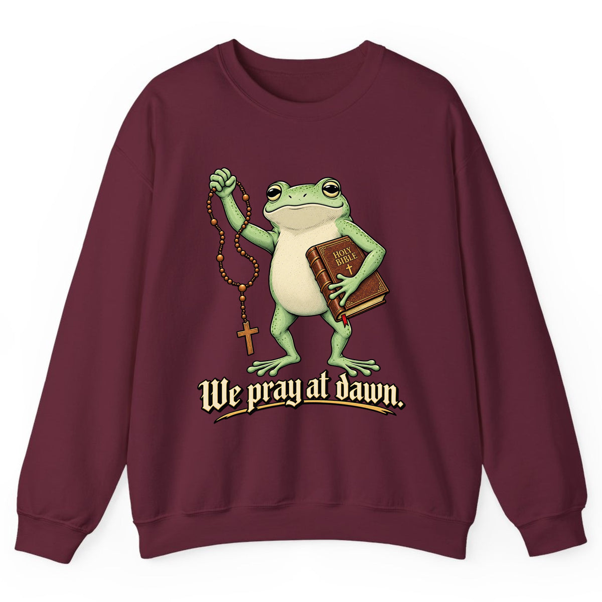 We Pray at Dawn Frog Crewneck Sweatshirt - Maroon