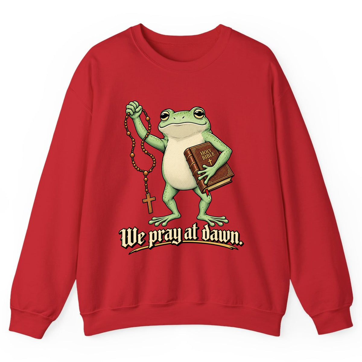 We Pray at Dawn Frog Crewneck Sweatshirt - Red
