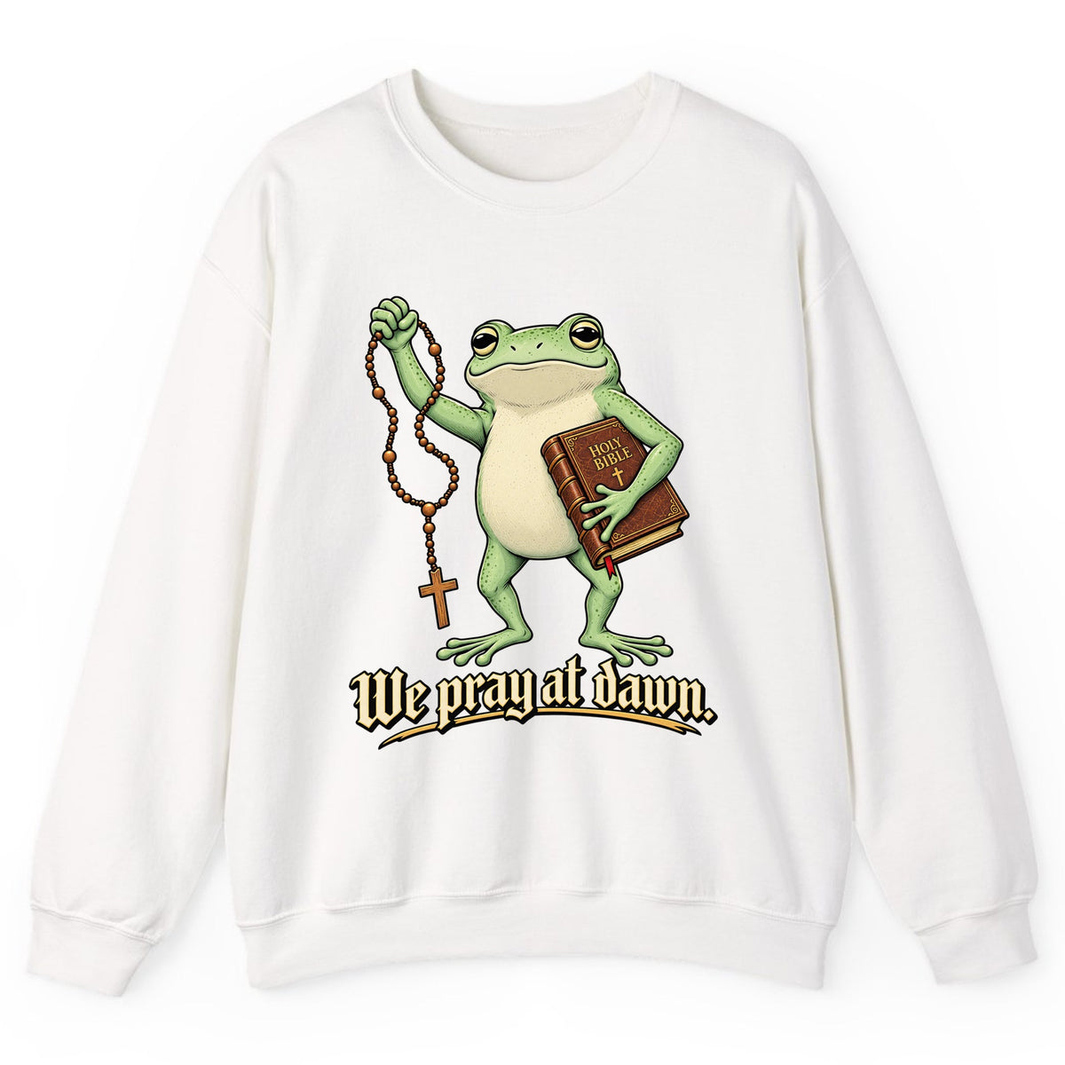 We Pray at Dawn Frog Crewneck Sweatshirt - White