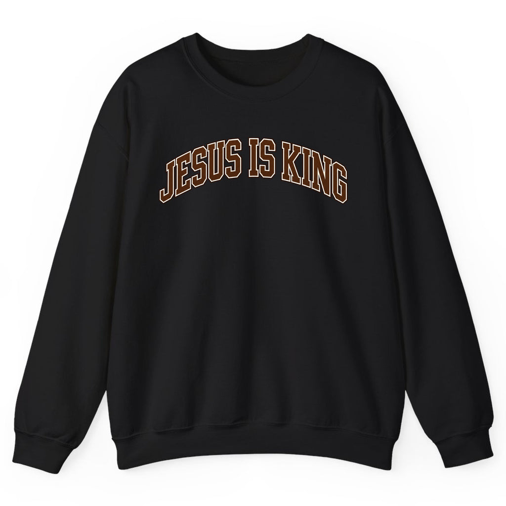 Jesus Is King Varsity Crewneck Sweatshirt - Black