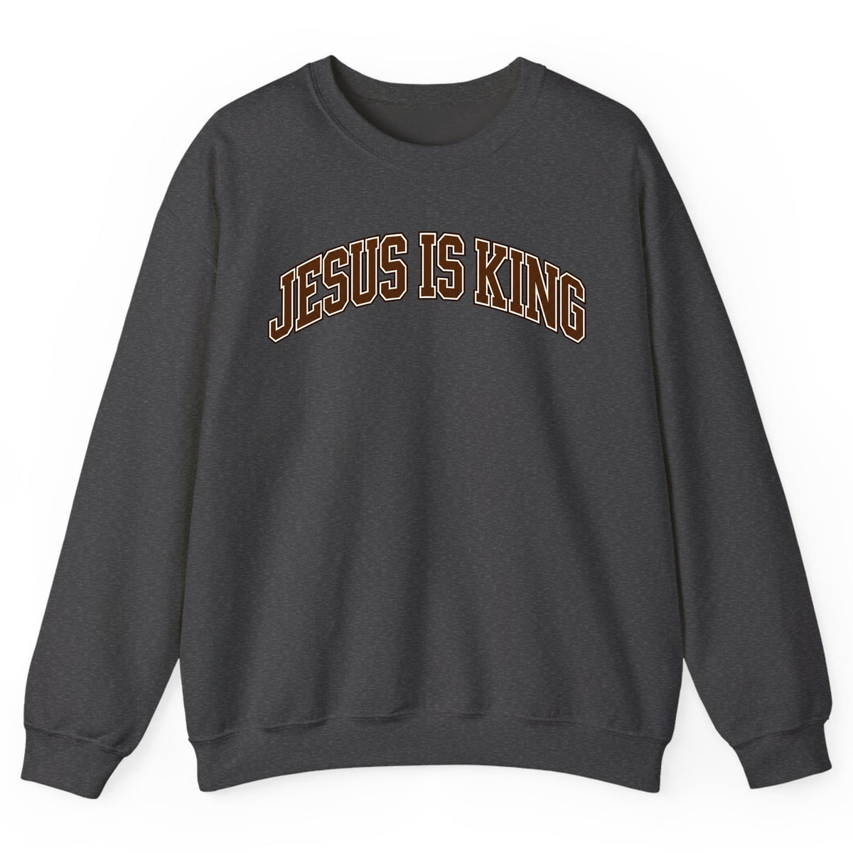 Jesus Is King Varsity Crewneck Sweatshirt - Dark Heather