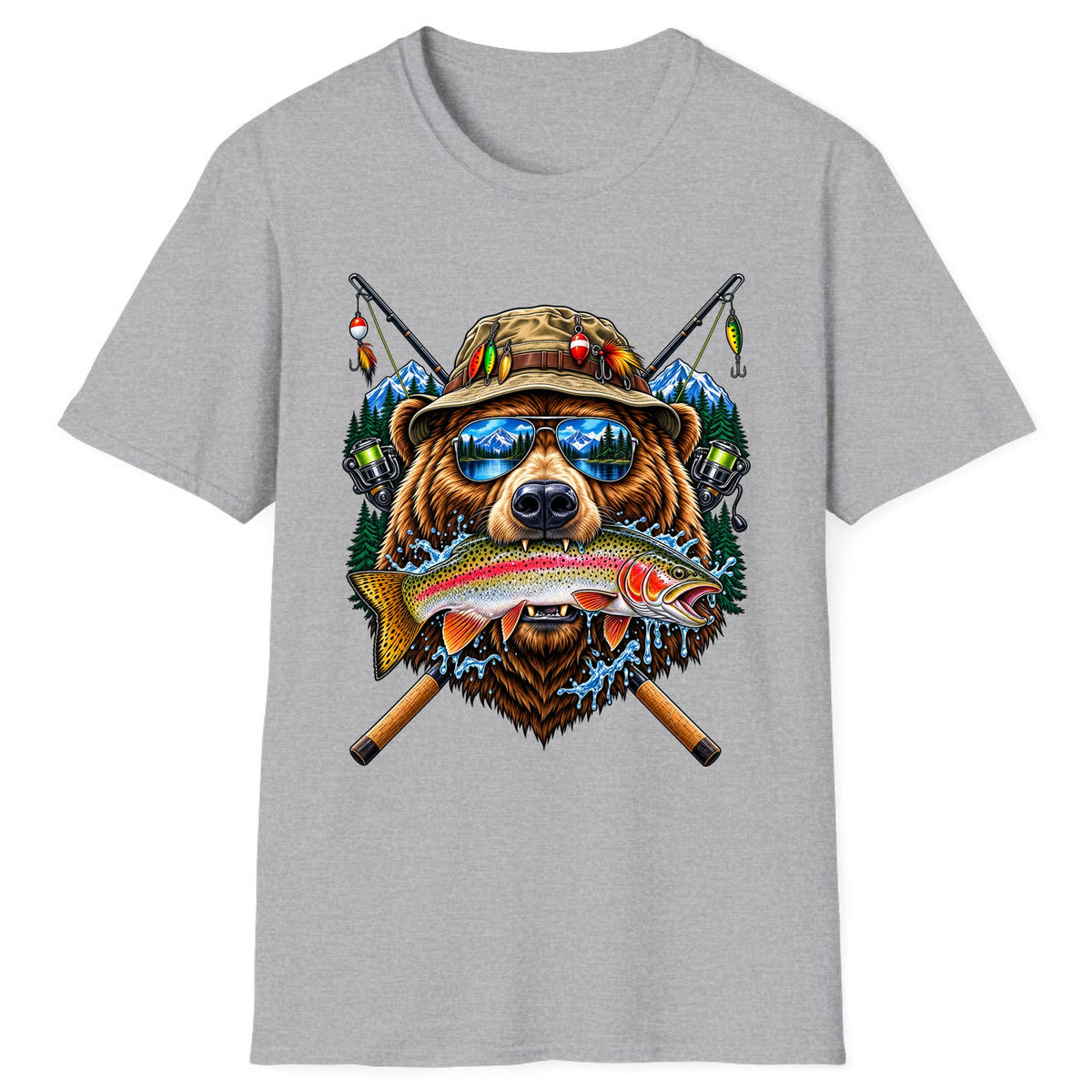 Bear Fishing Trout Mountain Lake Classic Tee - Sport Grey