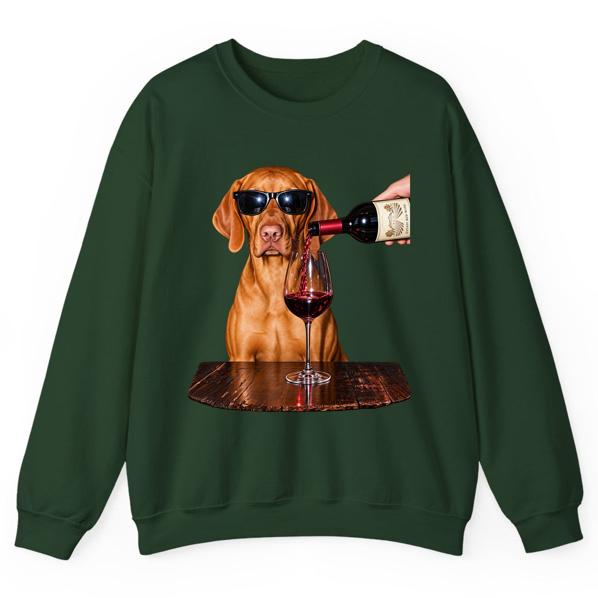 Cool Dog Wine Hour Crewneck Sweatshirt - Forest Green