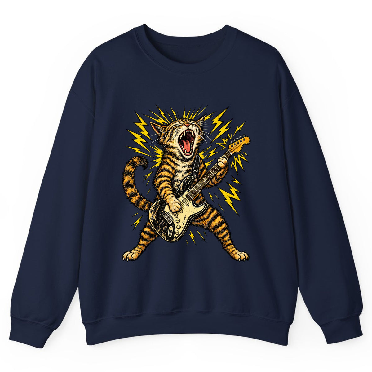 Rock and Roar Guitar Cat Crewneck Sweatshirt - Navy