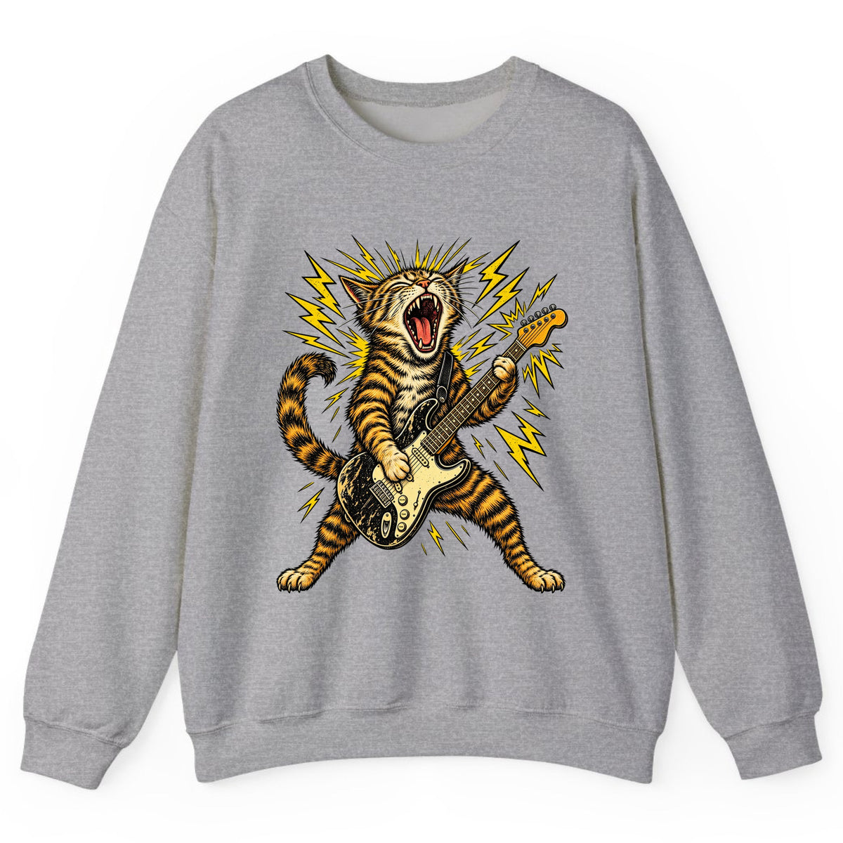 Rock and Roar Guitar Cat Crewneck Sweatshirt - Sport Grey