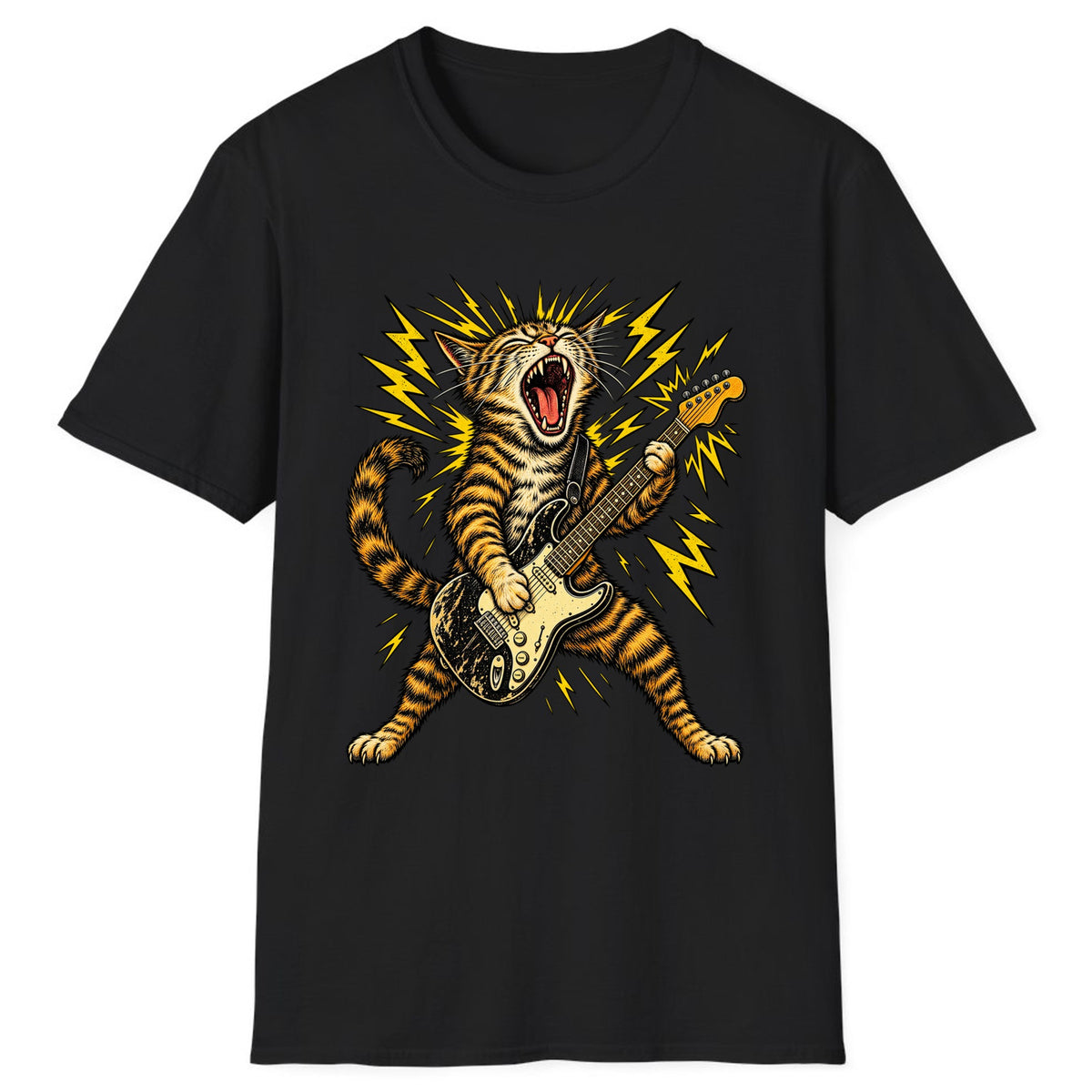 Rock and Roar Guitar Cat Classic Tee - Black