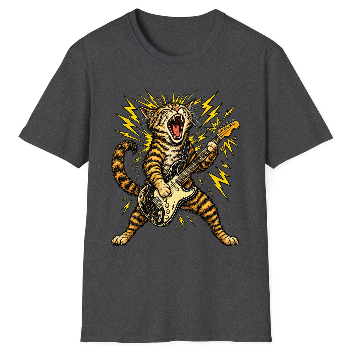 Rock and Roar Guitar Cat Classic Tee - Dark Heather