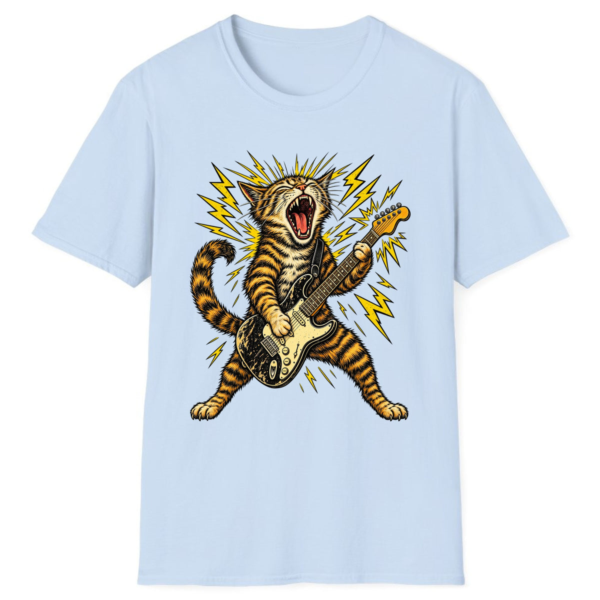 Rock and Roar Guitar Cat Classic Tee - Light Blue
