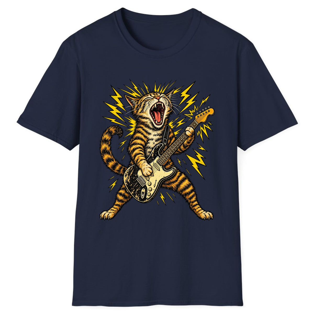 Rock and Roar Guitar Cat Classic Tee - Navy