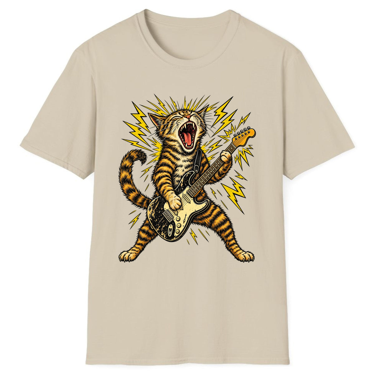 Rock and Roar Guitar Cat Classic Tee - Sand
