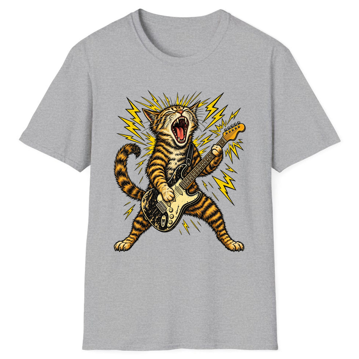 Rock and Roar Guitar Cat Classic Tee - Sport Grey