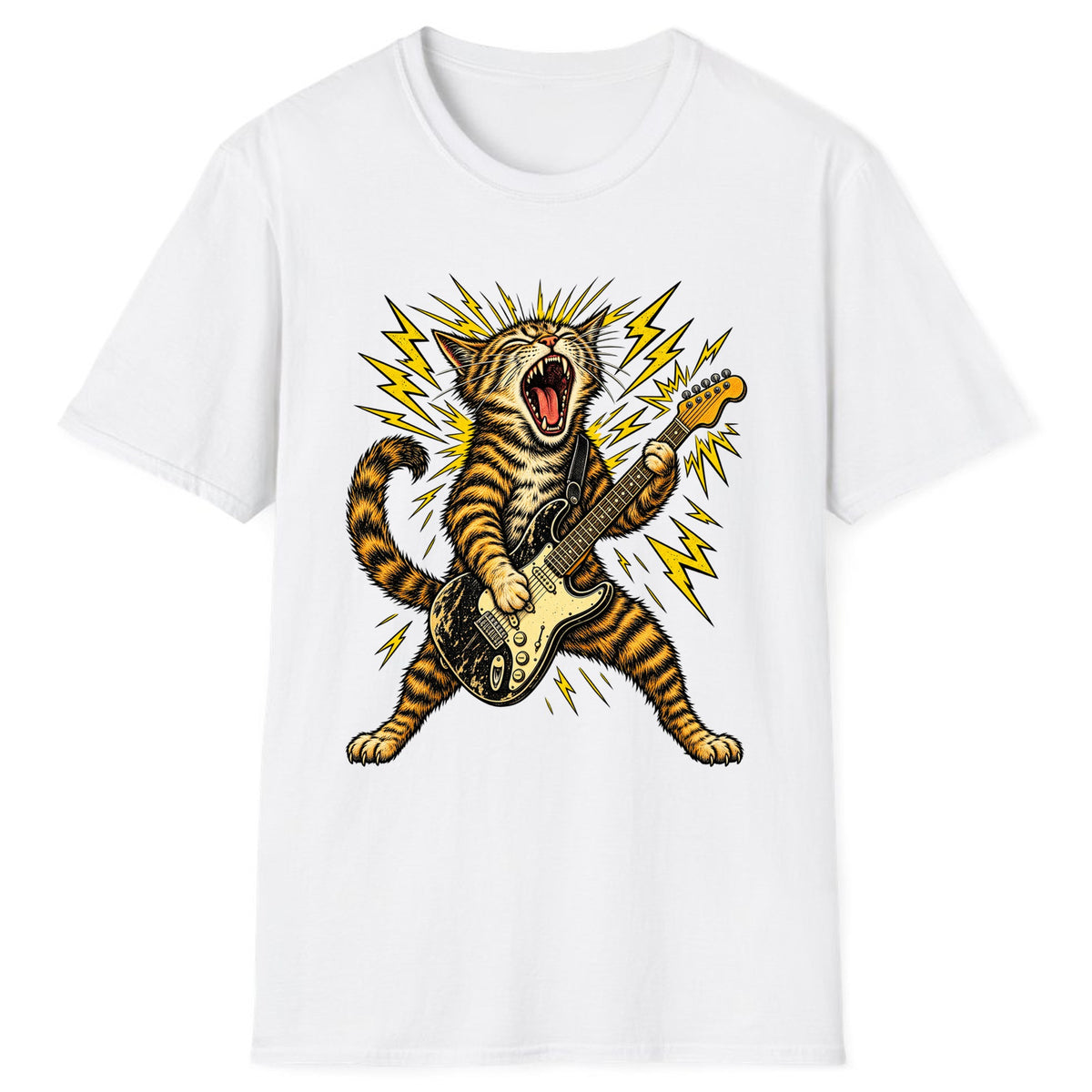 Rock and Roar Guitar Cat Classic Tee - White