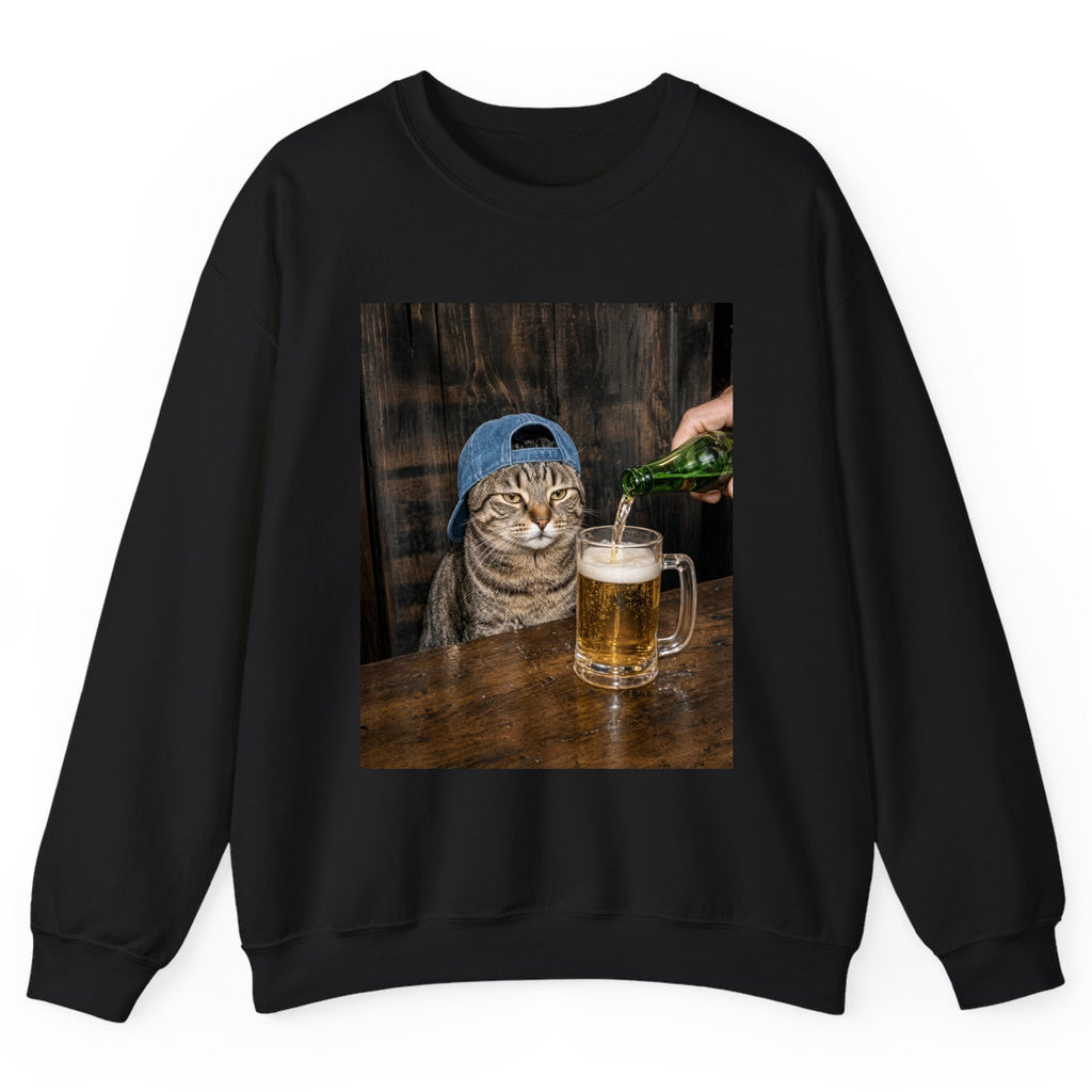 Tabby Cat Beer Pour Crewneck Sweatshirt - Black