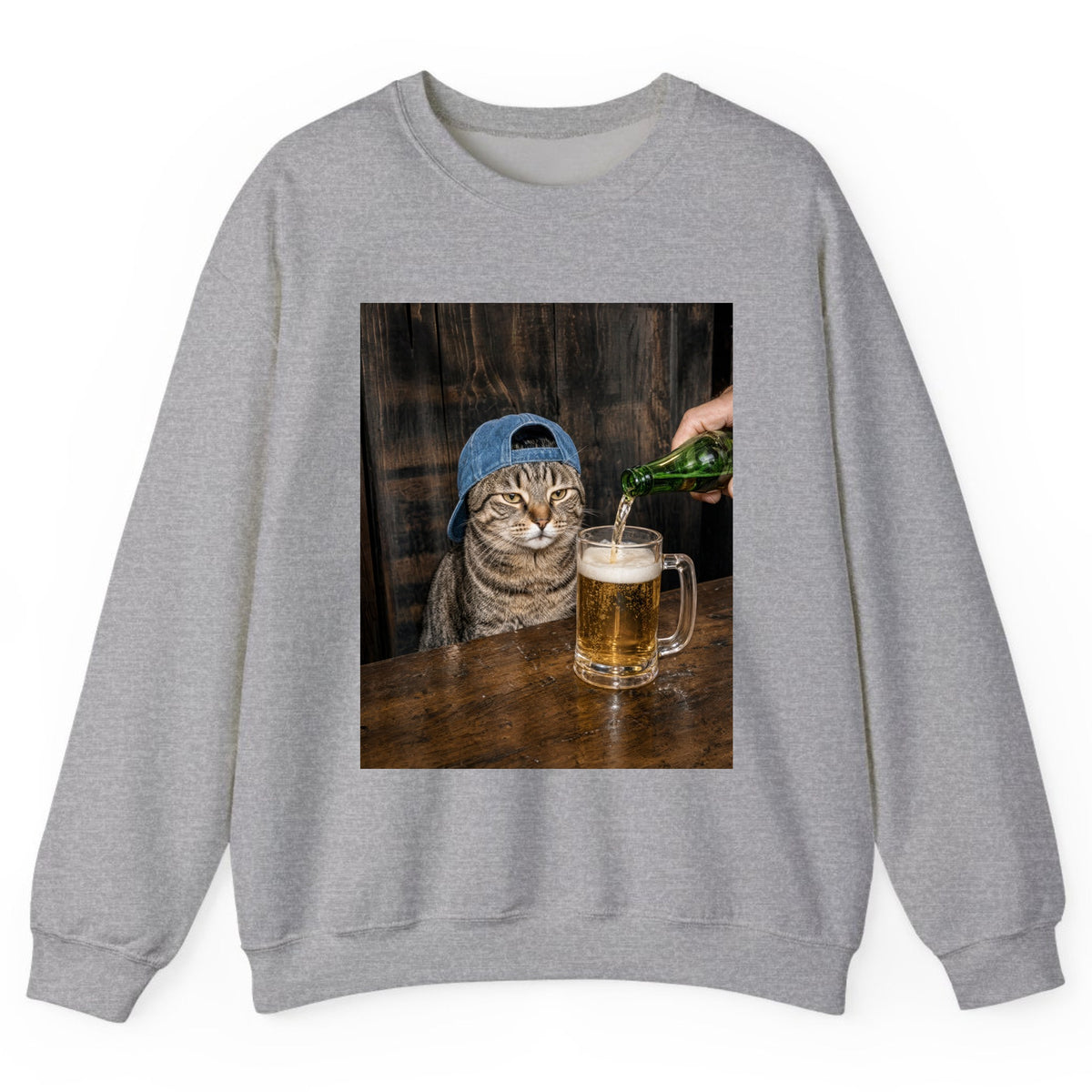 Tabby Cat Beer Pour Crewneck Sweatshirt - Sport Grey