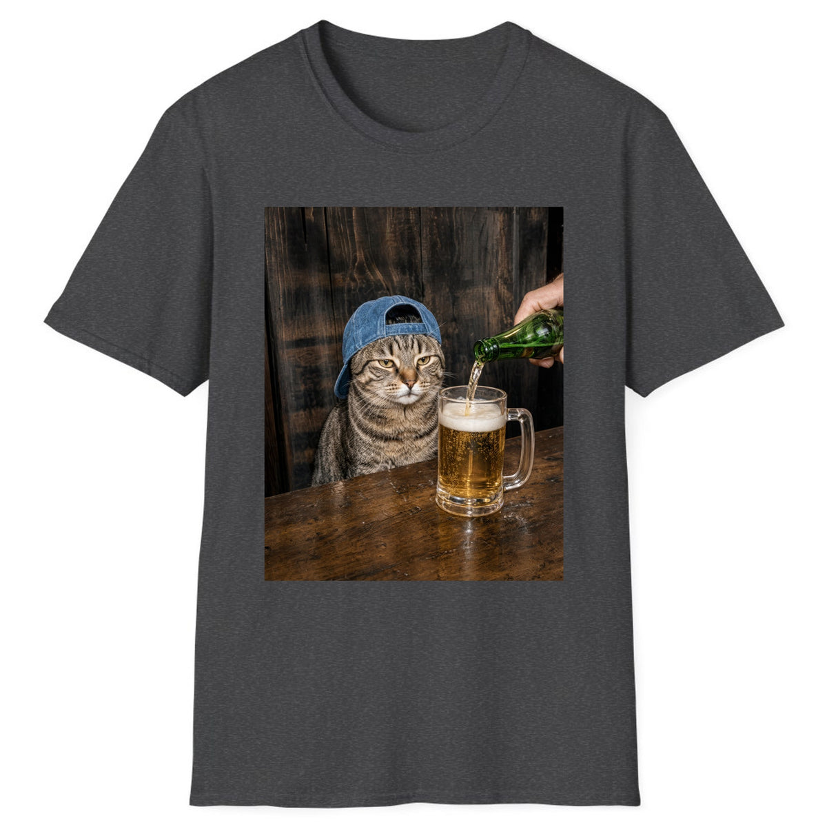 Tabby Cat Beer Pour Classic Tee - Dark Heather