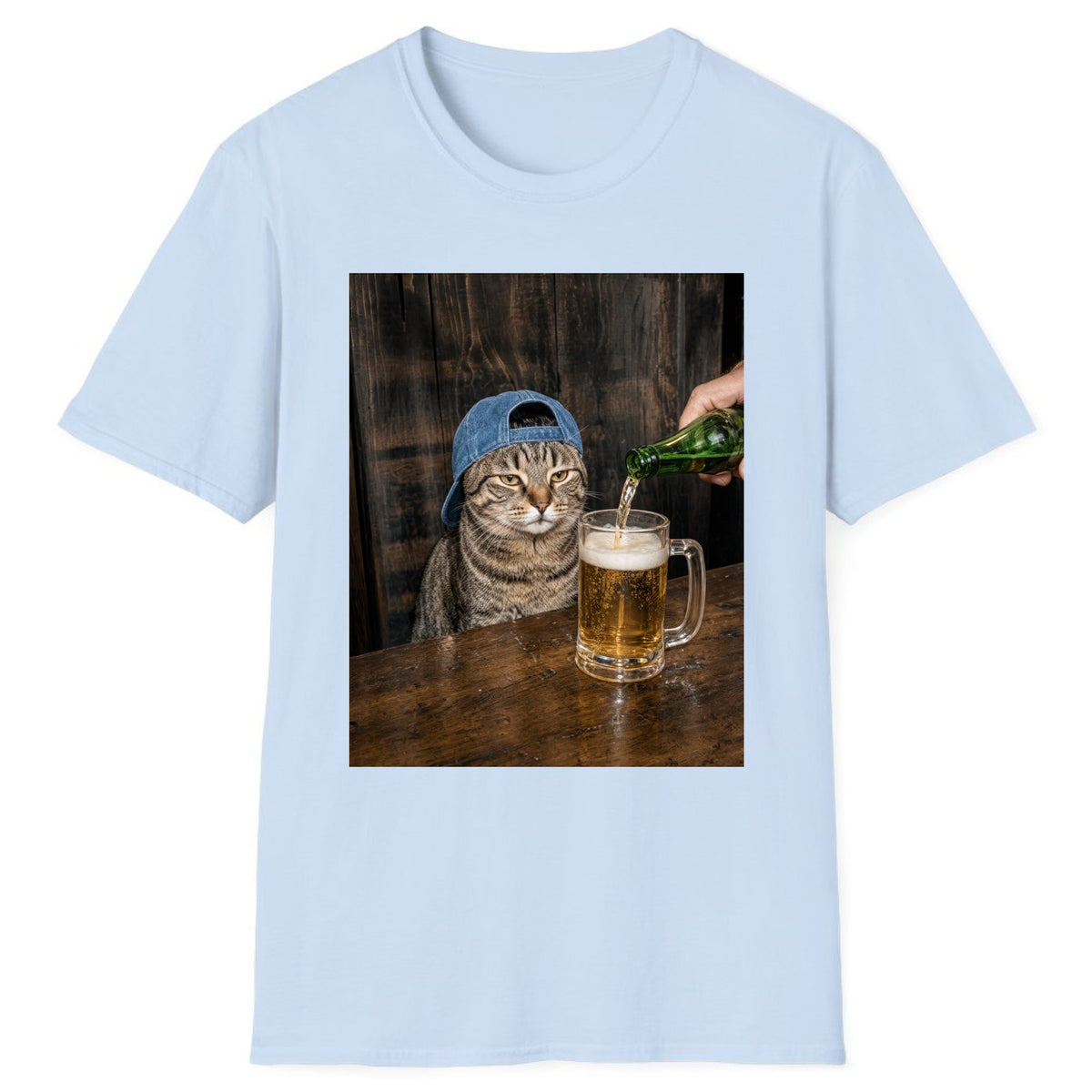 Tabby Cat Beer Pour Classic Tee - Light Blue