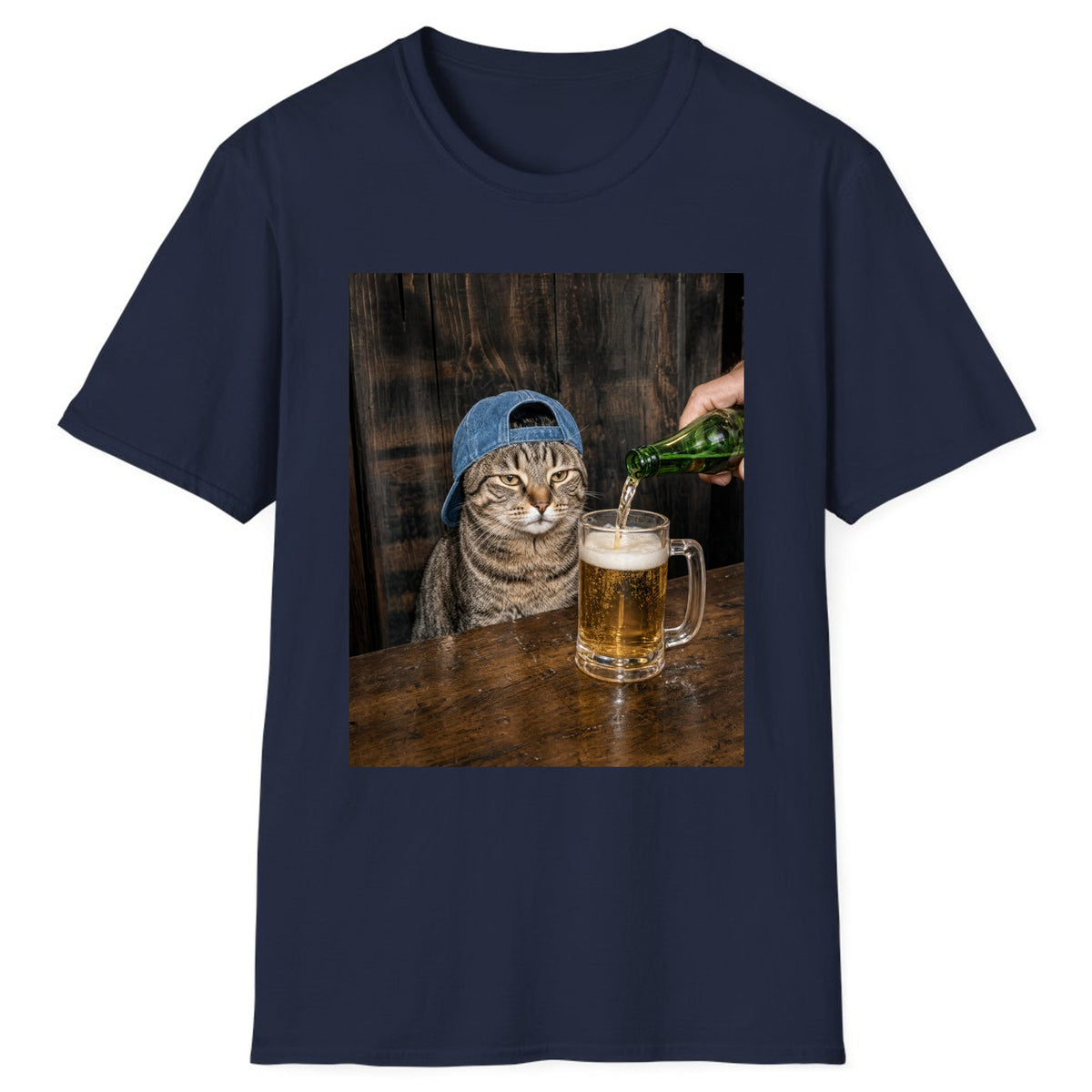 Tabby Cat Beer Pour Classic Tee - Navy