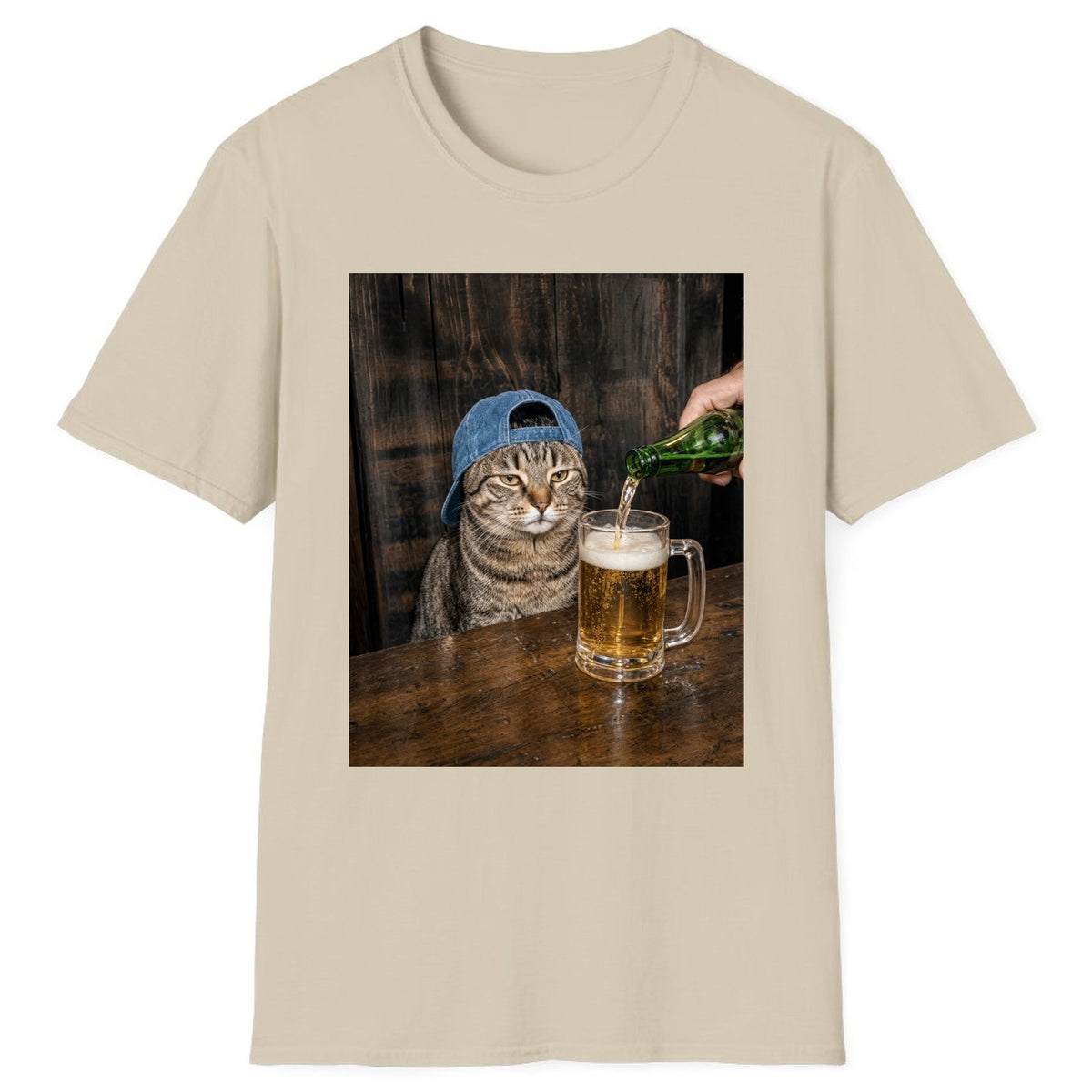 Tabby Cat Beer Pour Classic Tee - Sand