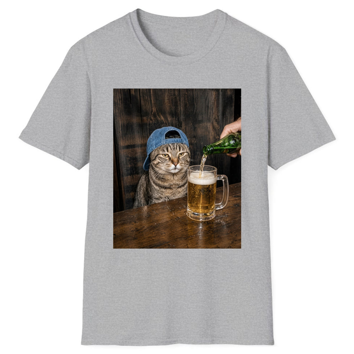 Tabby Cat Beer Pour Classic Tee - Sport Grey