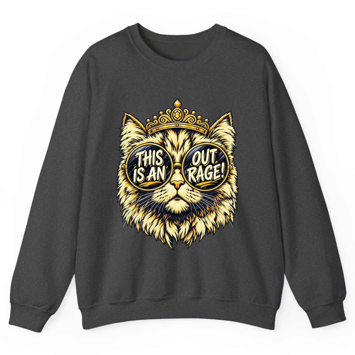 This Is An Outrage Cat Crewneck Sweatshirt - Dark Heather