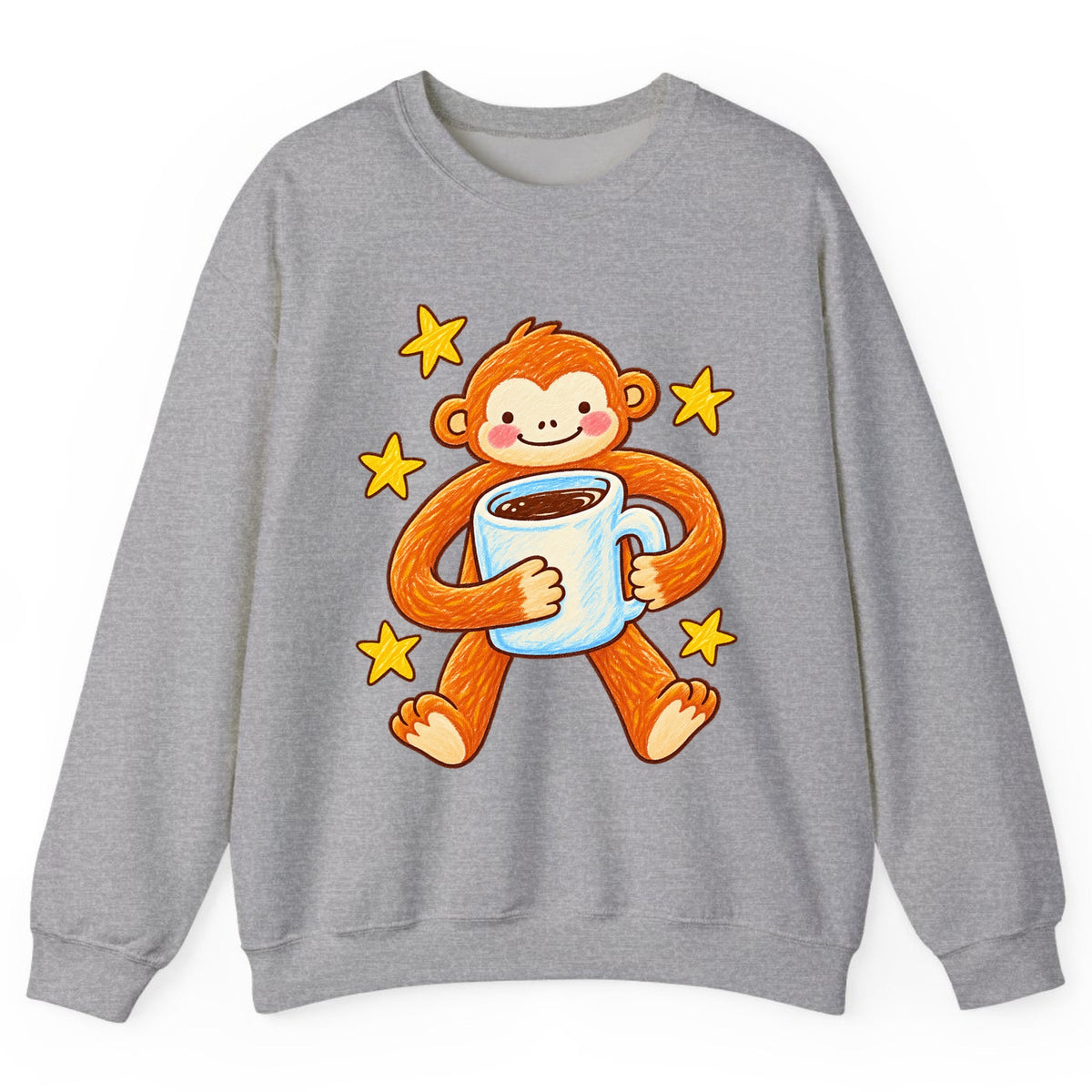 Cute Monkey Coffee Hug Crewneck Sweatshirt - Sport Grey