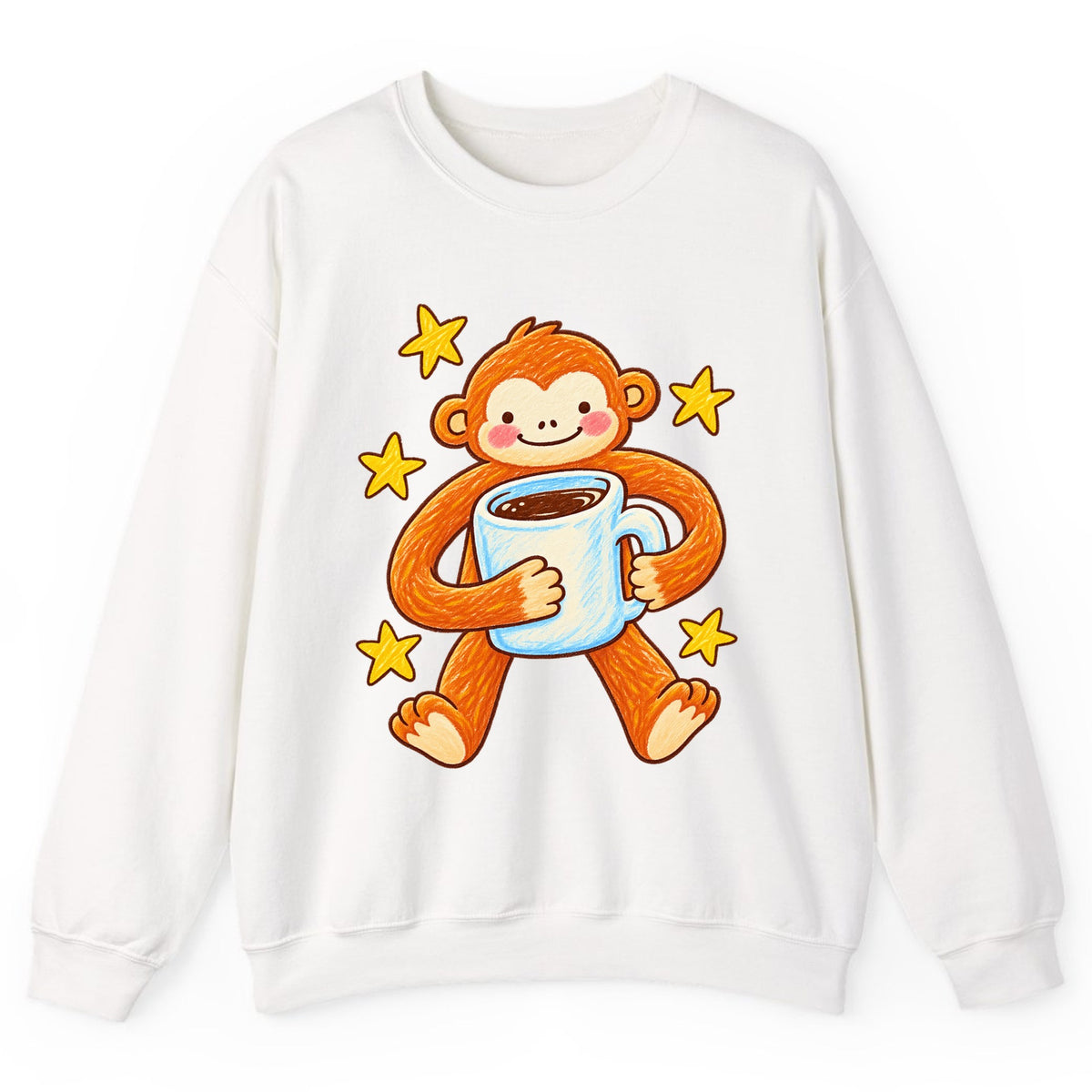 Cute Monkey Coffee Hug Crewneck Sweatshirt - White