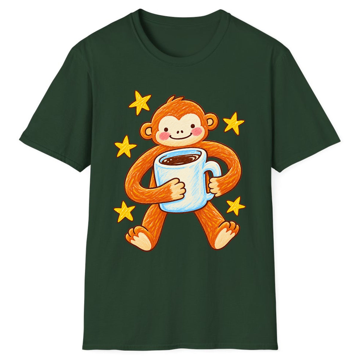Cute Monkey Coffee Hug Classic Tee - Forest Green
