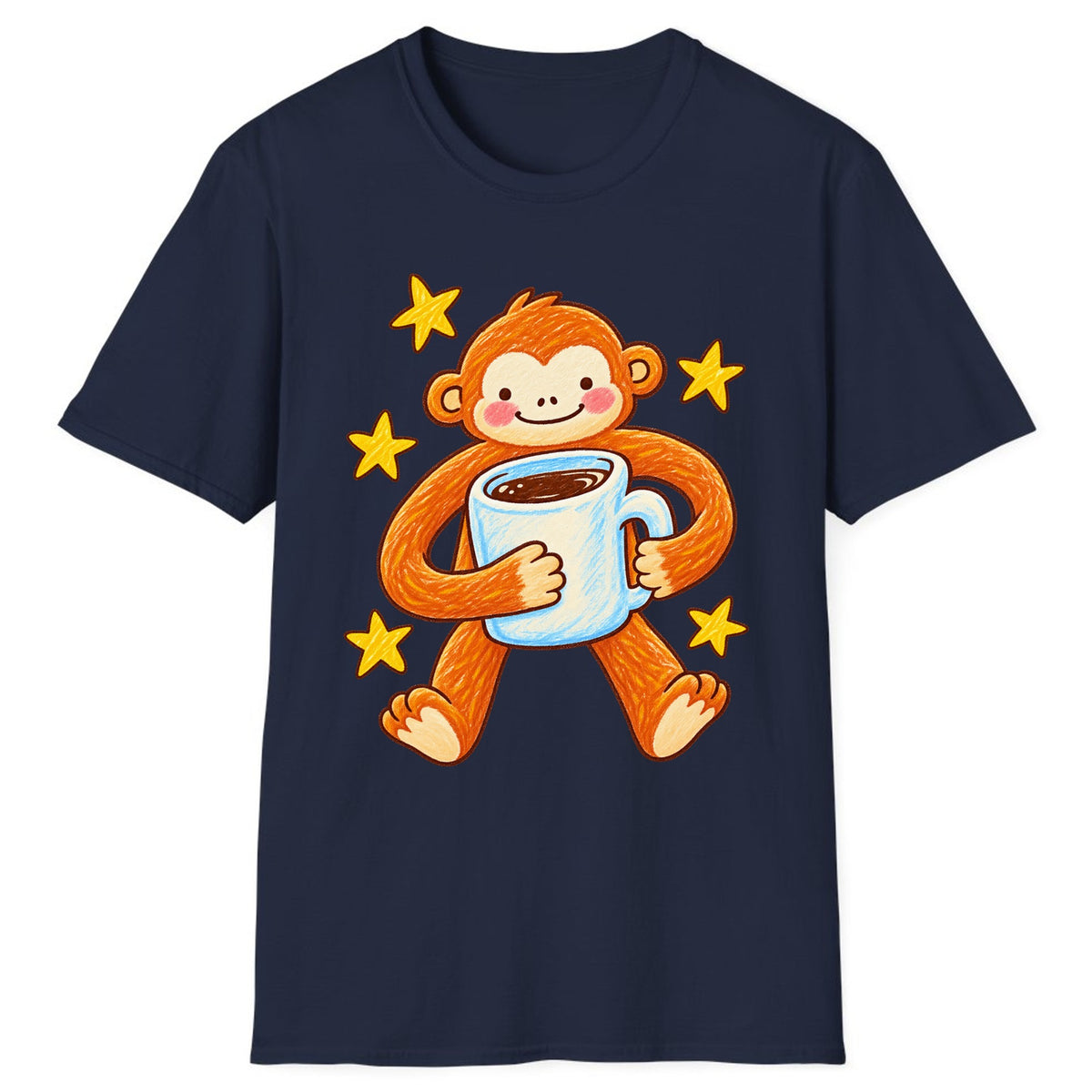 Cute Monkey Coffee Hug Classic Tee - Navy