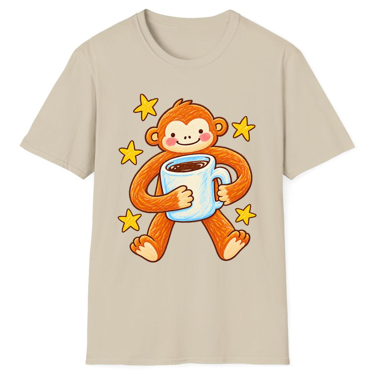 Cute Monkey Coffee Hug Classic Tee - Sand