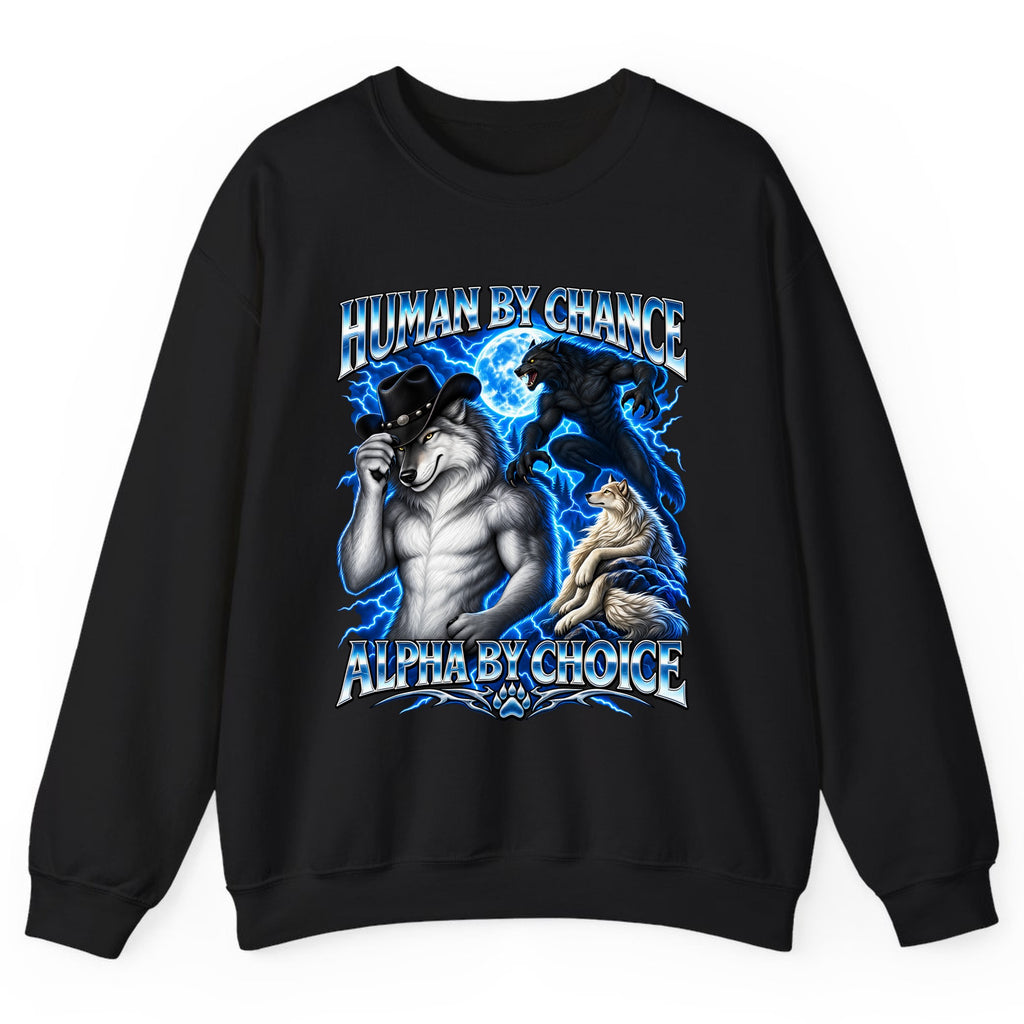 Human By Chance Alpha By Choice Wolf Crewneck Sweatshirt - Black