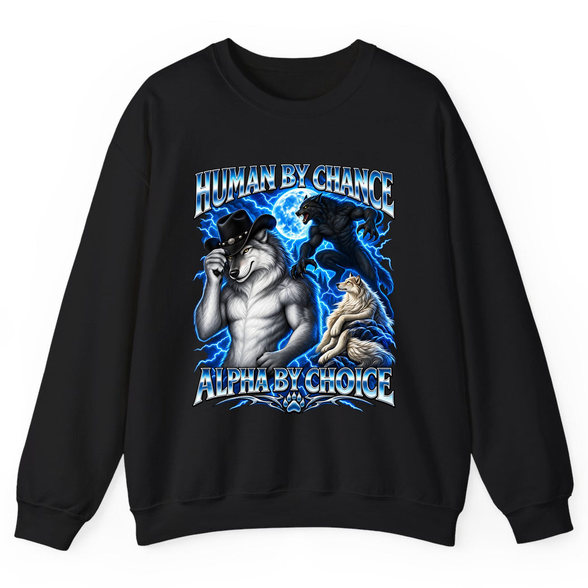 Human By Chance Alpha By Choice Wolf Crewneck Sweatshirt - Black