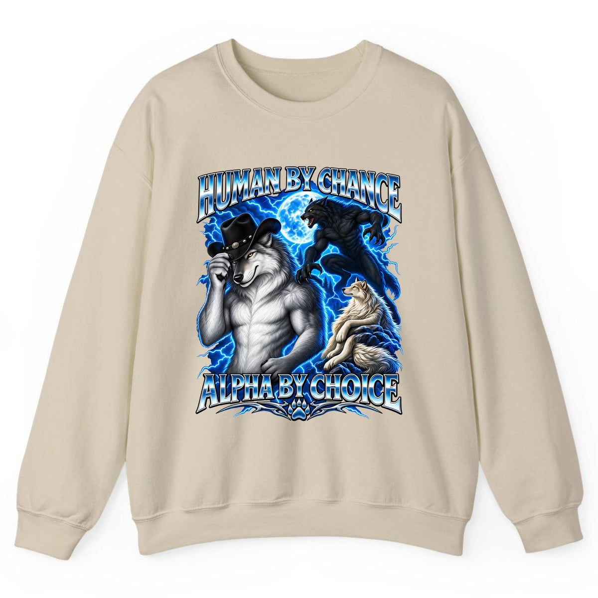 Human By Chance Alpha By Choice Wolf Crewneck Sweatshirt - Sand