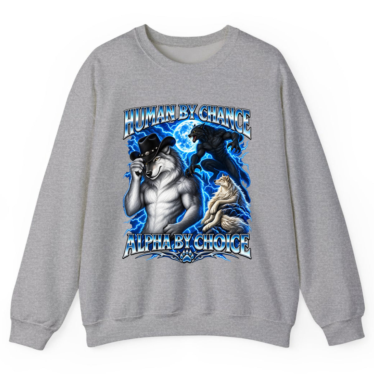 Human By Chance Alpha By Choice Wolf Crewneck Sweatshirt - Sport Grey