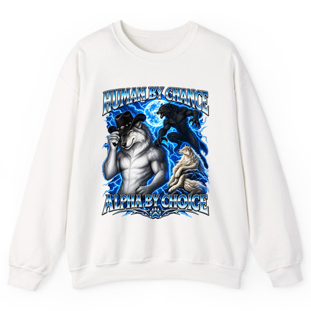 Human By Chance Alpha By Choice Wolf Crewneck Sweatshirt - White