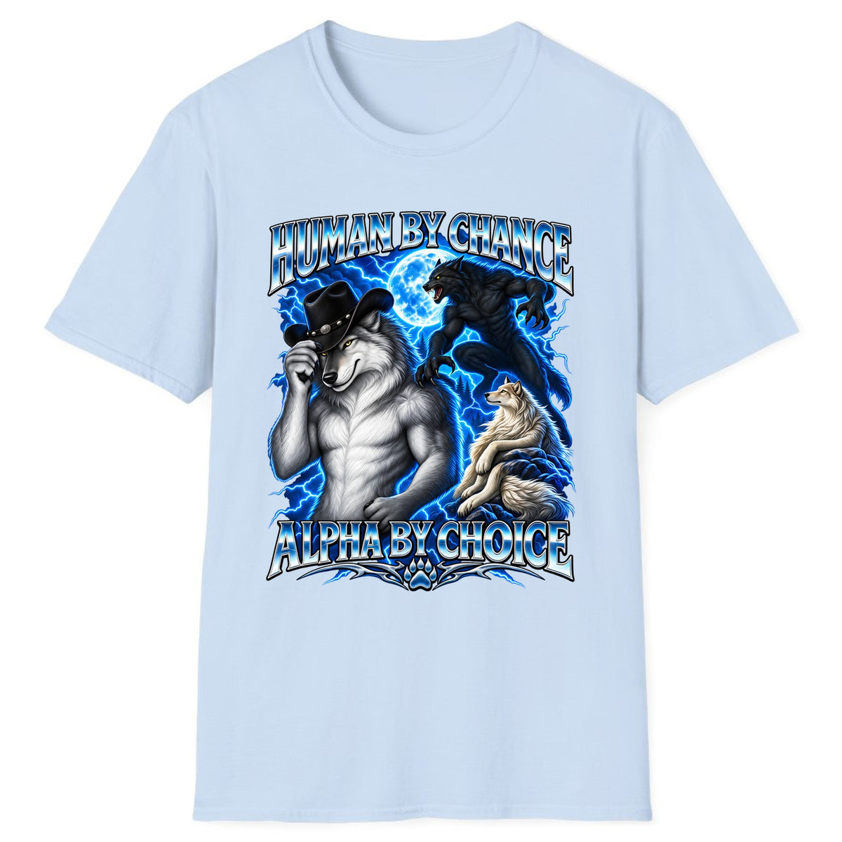 Human By Chance Alpha By Choice Wolf Classic Tee - Light Blue