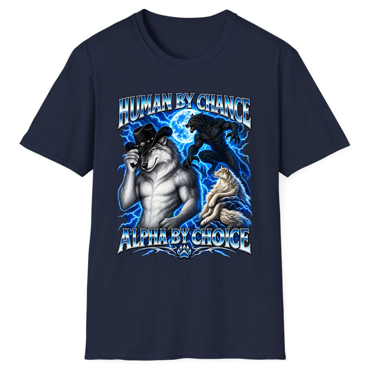 Human By Chance Alpha By Choice Wolf Classic Tee - Navy