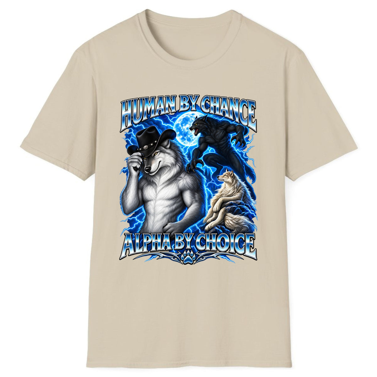 Human By Chance Alpha By Choice Wolf Classic Tee - Sand