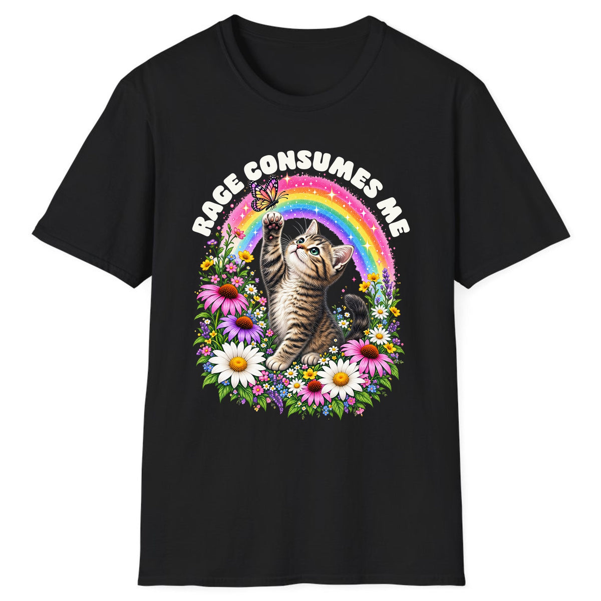 Rage Consumes Me Rainbow Kitten Classic Tee - Black