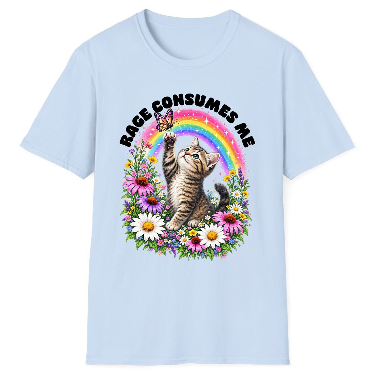 Rage Consumes Me Rainbow Kitten Classic Tee - Light Blue