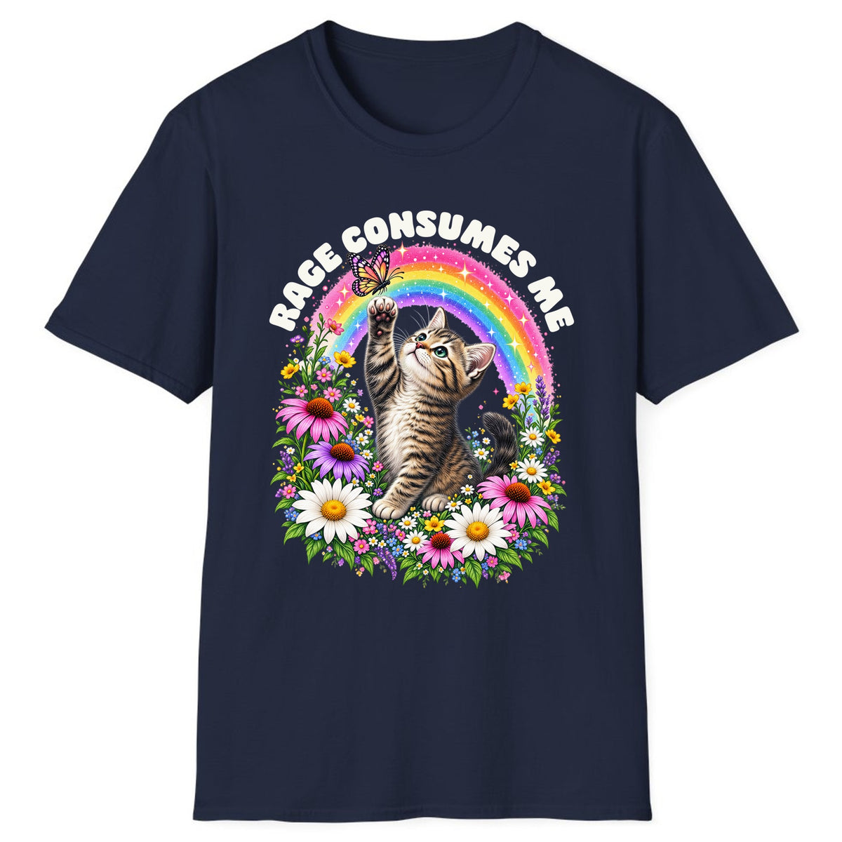 Rage Consumes Me Rainbow Kitten Classic Tee - Navy