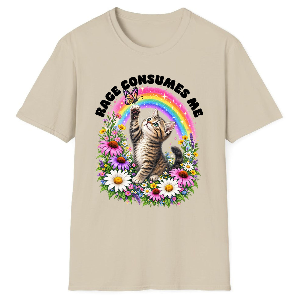 Rage Consumes Me Rainbow Kitten Classic Tee - Sand