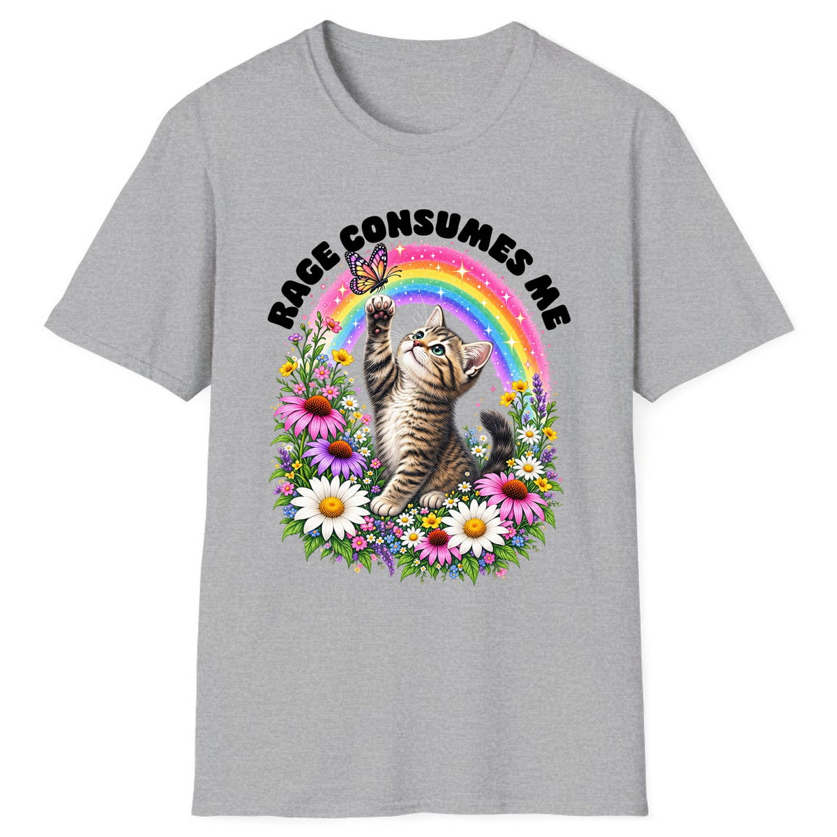 Rage Consumes Me Rainbow Kitten Classic Tee - Sport Grey