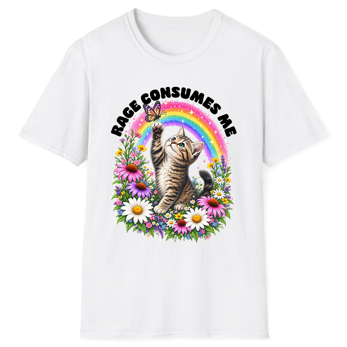 Rage Consumes Me Rainbow Kitten Classic Tee - White