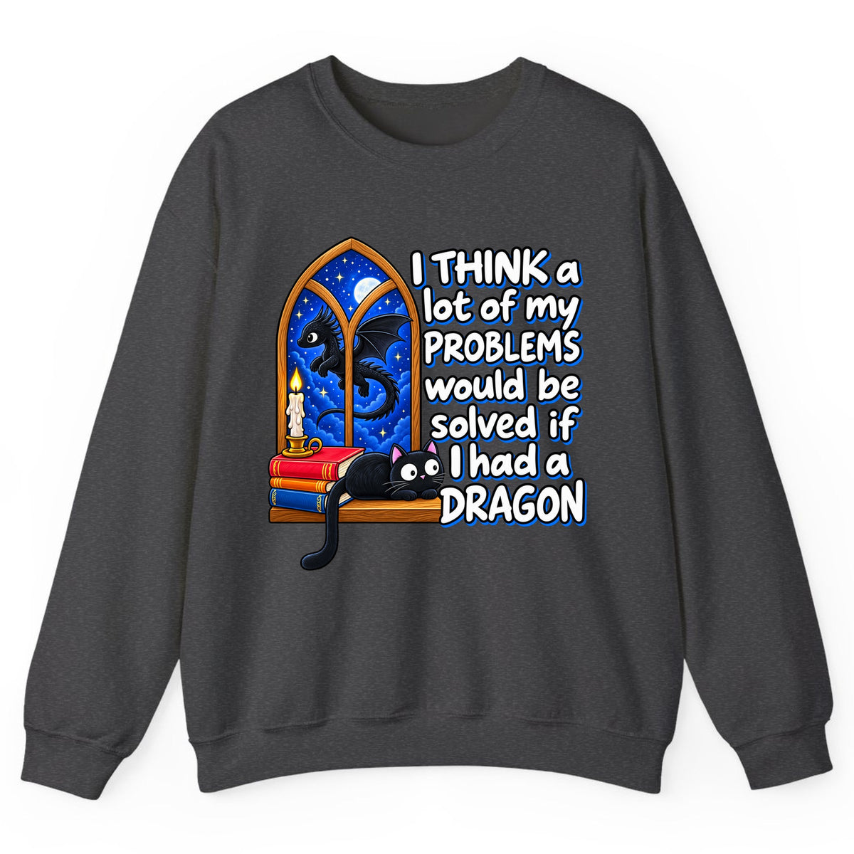 A Lot of My Problems Need a Dragon Crewneck Sweatshirt - Dark Heather