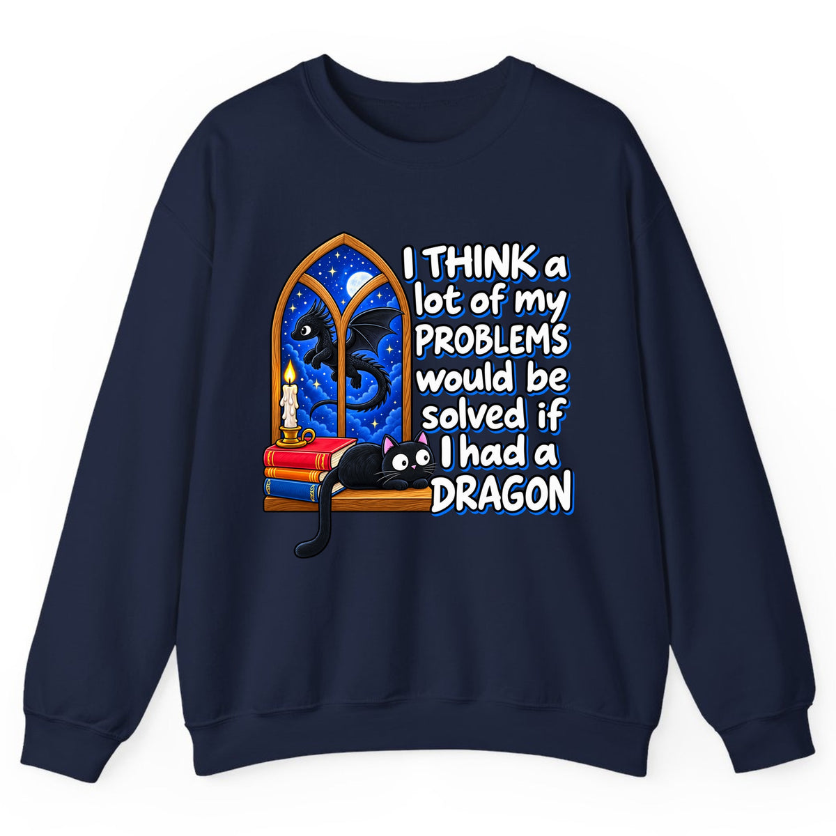 A Lot of My Problems Need a Dragon Crewneck Sweatshirt - Navy