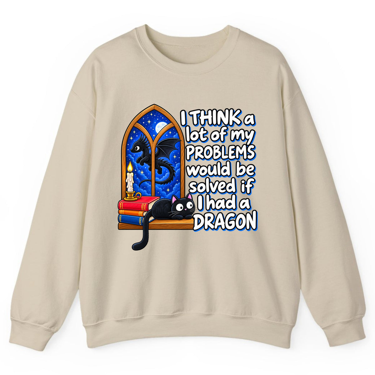 A Lot of My Problems Need a Dragon Crewneck Sweatshirt - Sand